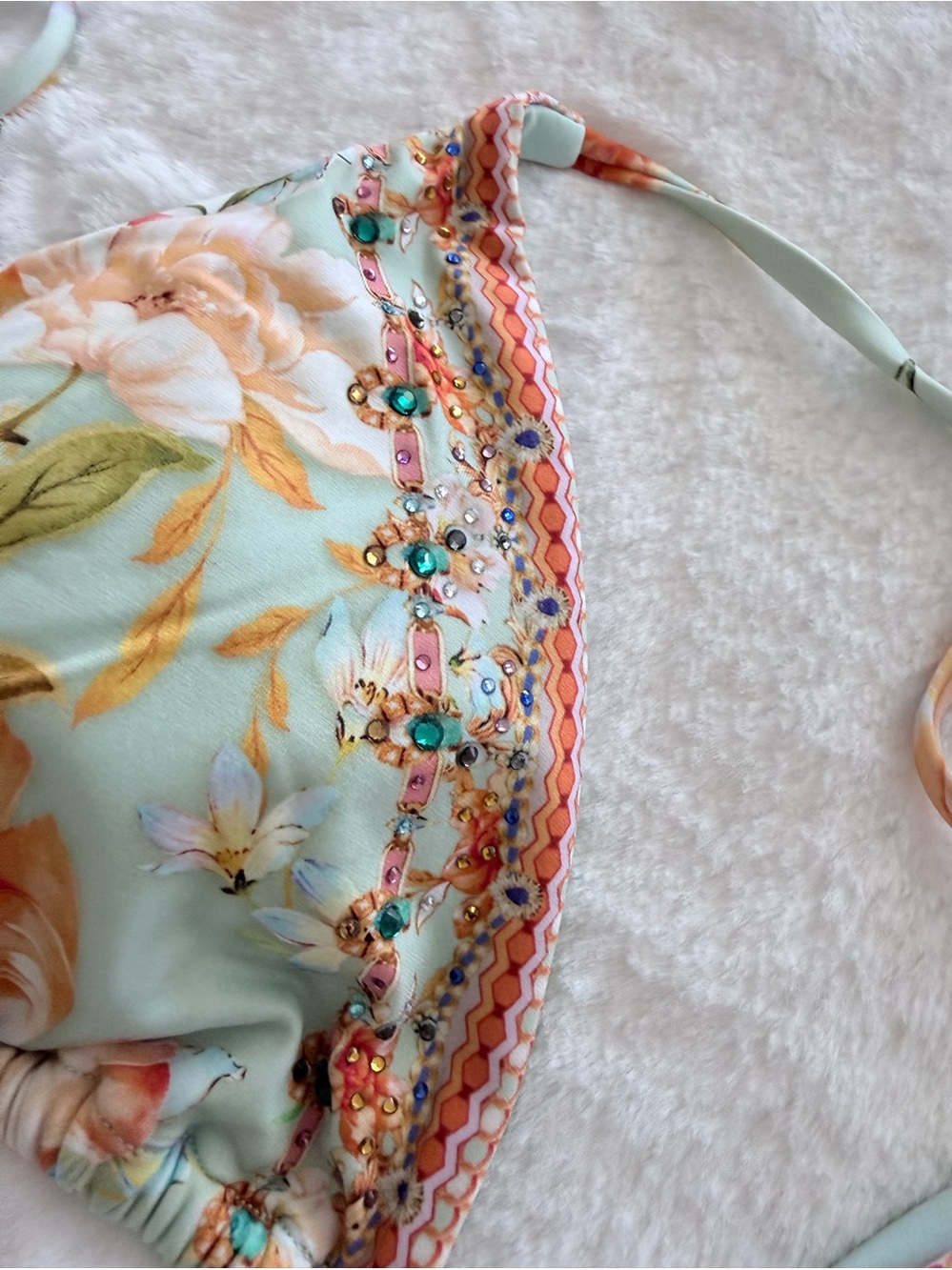 Floral String Bikini Set in Mint Green with crystals by Camila - Picture 3 of 6